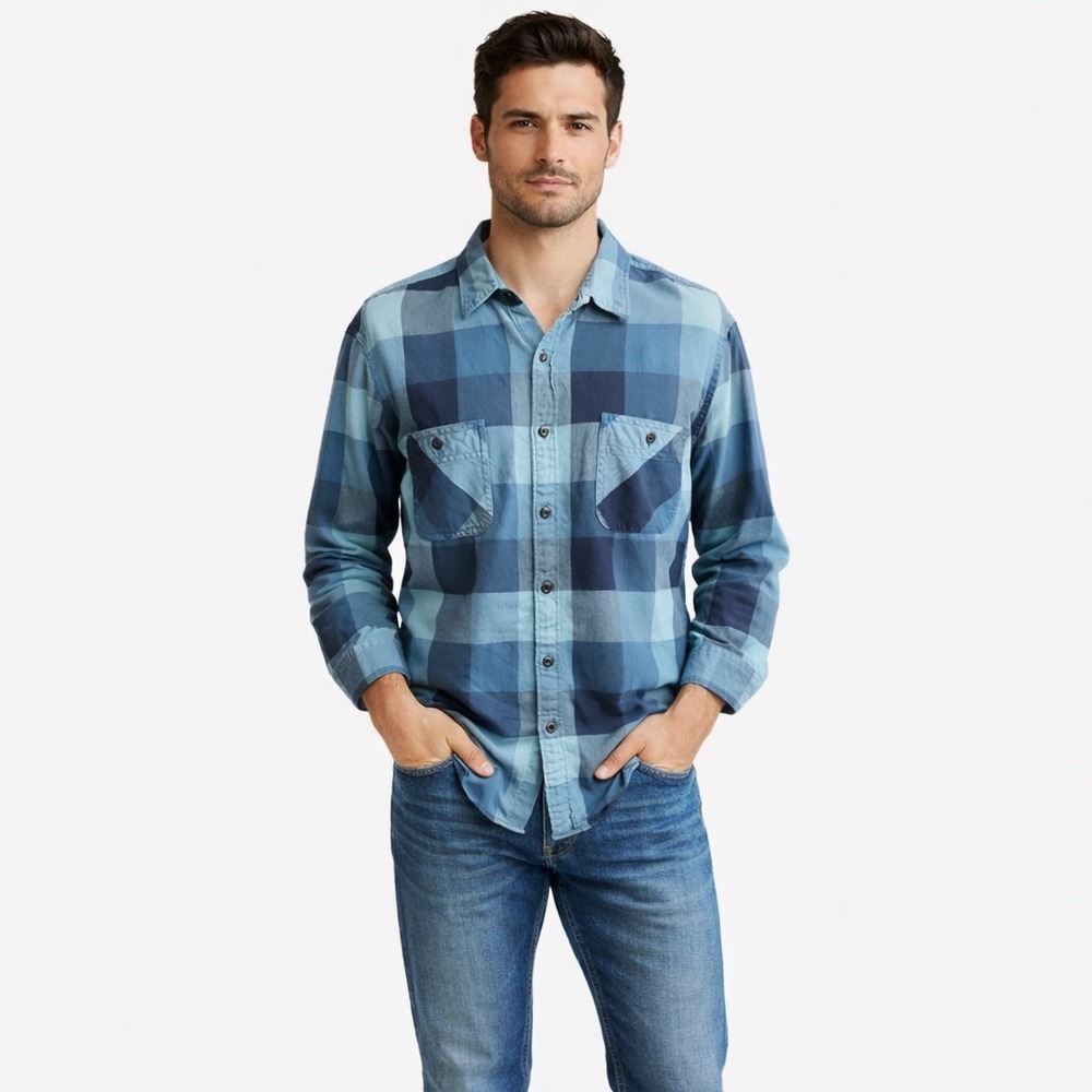 J. Crew Men's Y2K Plaid Print Long Sleeve Cotton Flannel Button Down Shirt Sz XL